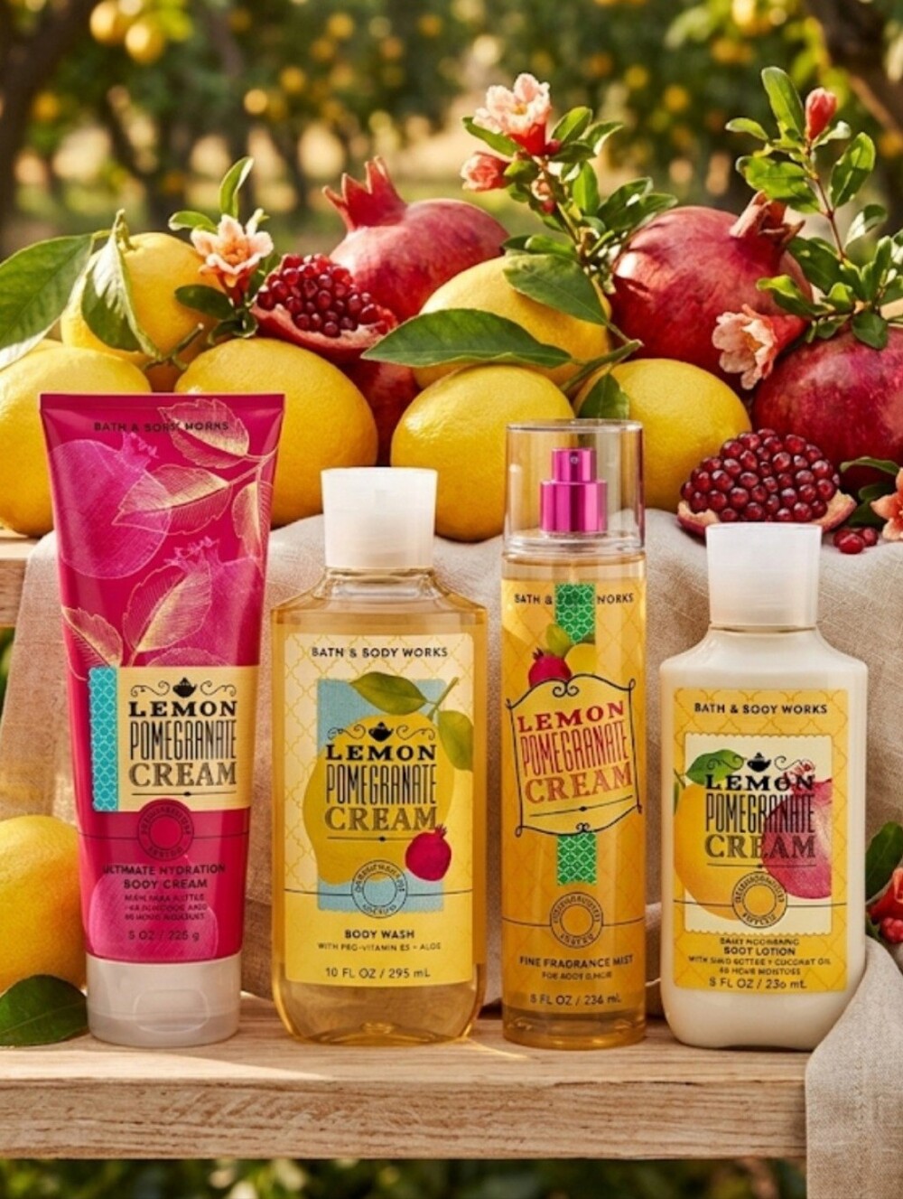 Bath & Body Works Lemon Pomegranate Cream Body Care Set